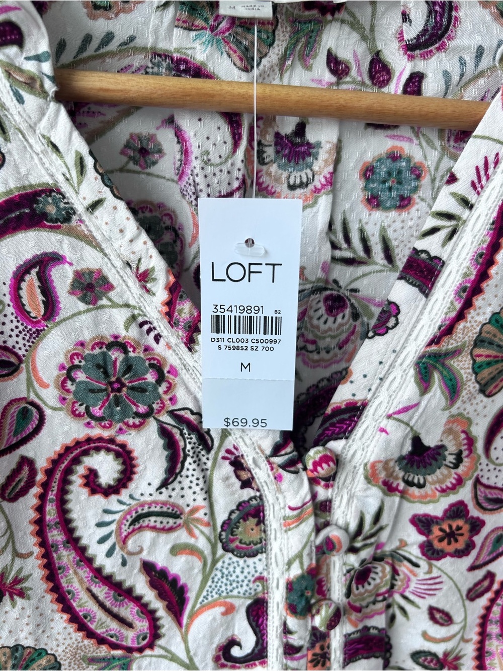 LOFT Paisley Peasant Blouse | Boho Floral Top | Long Sleeve | Women’s medium NWT - Picture 2 of 3